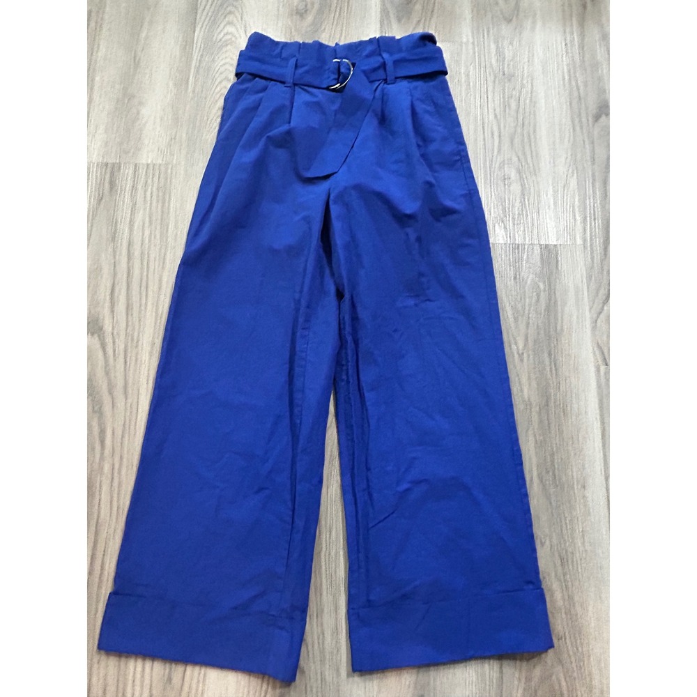 Banana Republic Womens Belted Wide Leg Pleated Cotton Pants 6 Petite Cobalt Blue